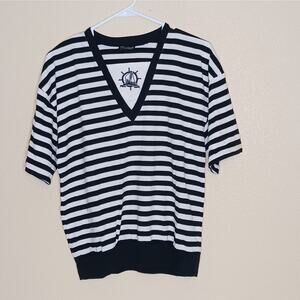 Gotham Top Womens Size S Blue Striped Sailing Sailboat Nautical Short Sleeve 80s